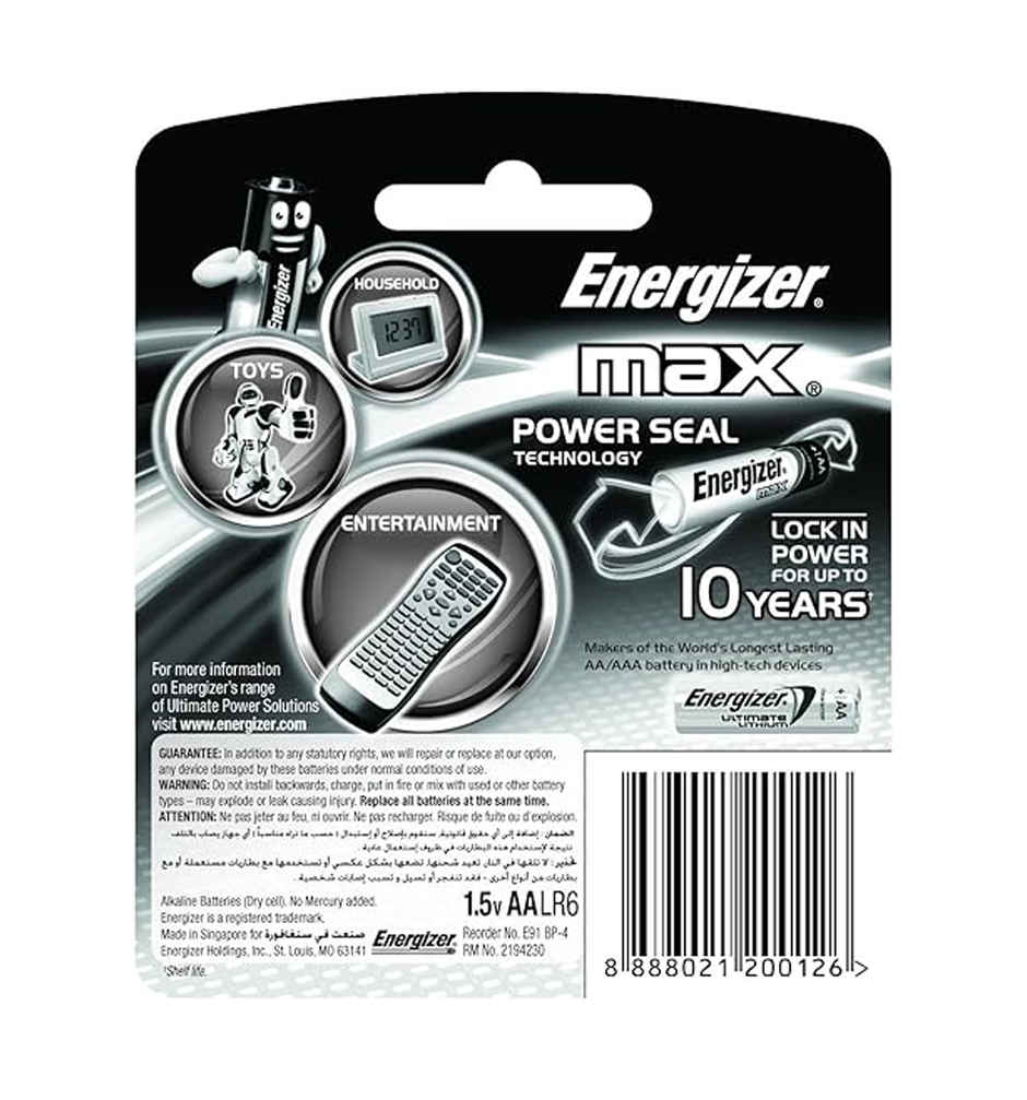 Energizer Max Alkaline Batteries - AA (Pack Of 4)